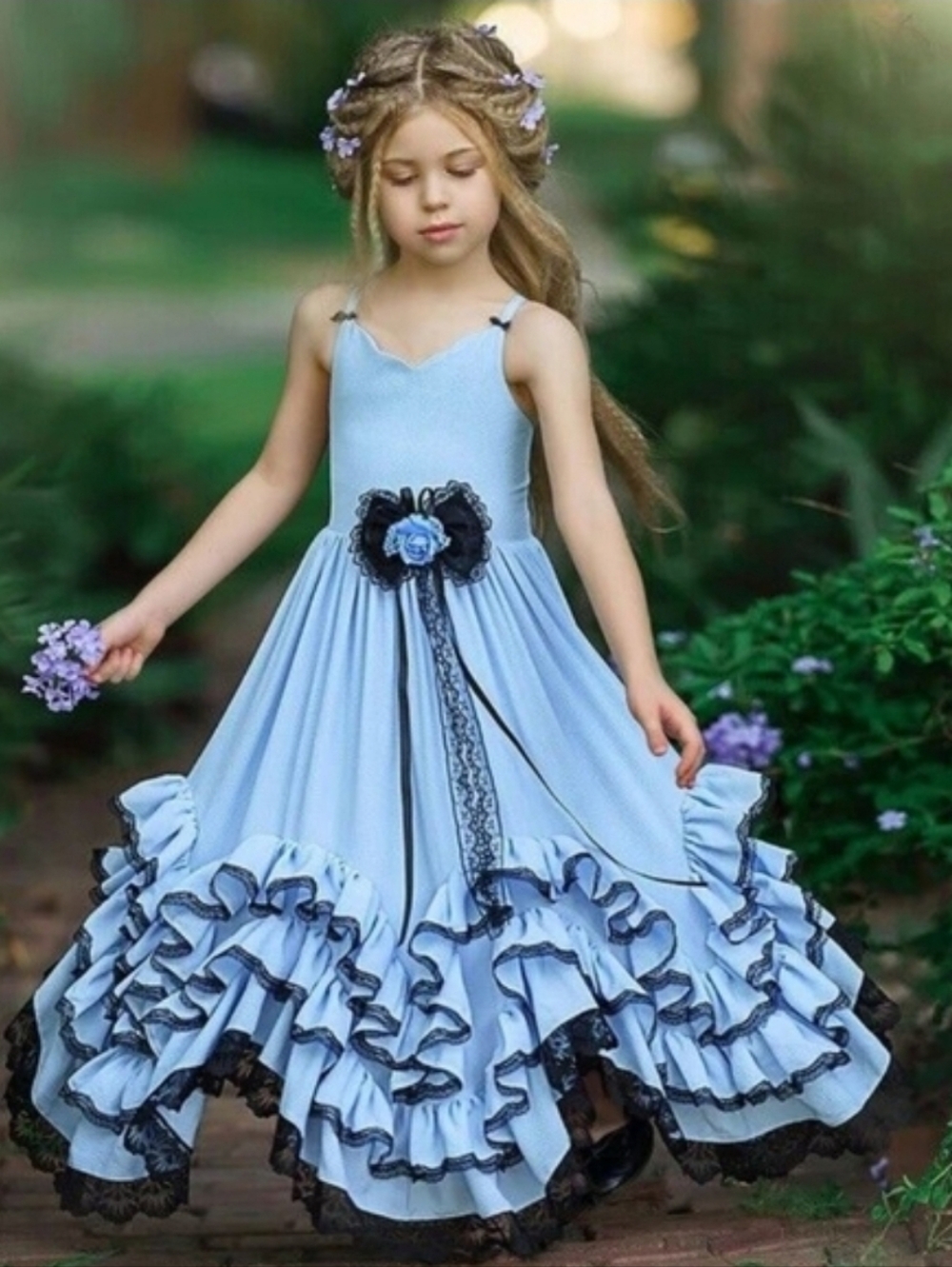 Dollcake Girls Blue Black Laced A Thousand Words Frill Dress Sz 9